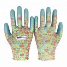 Lady Flower Printed Floral Nitrile Palm Coated Garden Gloves